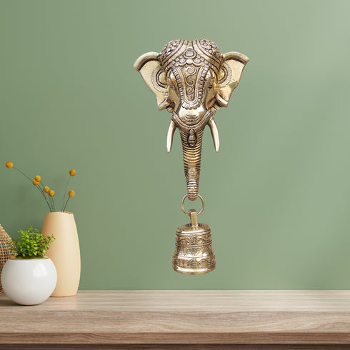 Brass Elephant Face With Bell Statue 1.96Kg